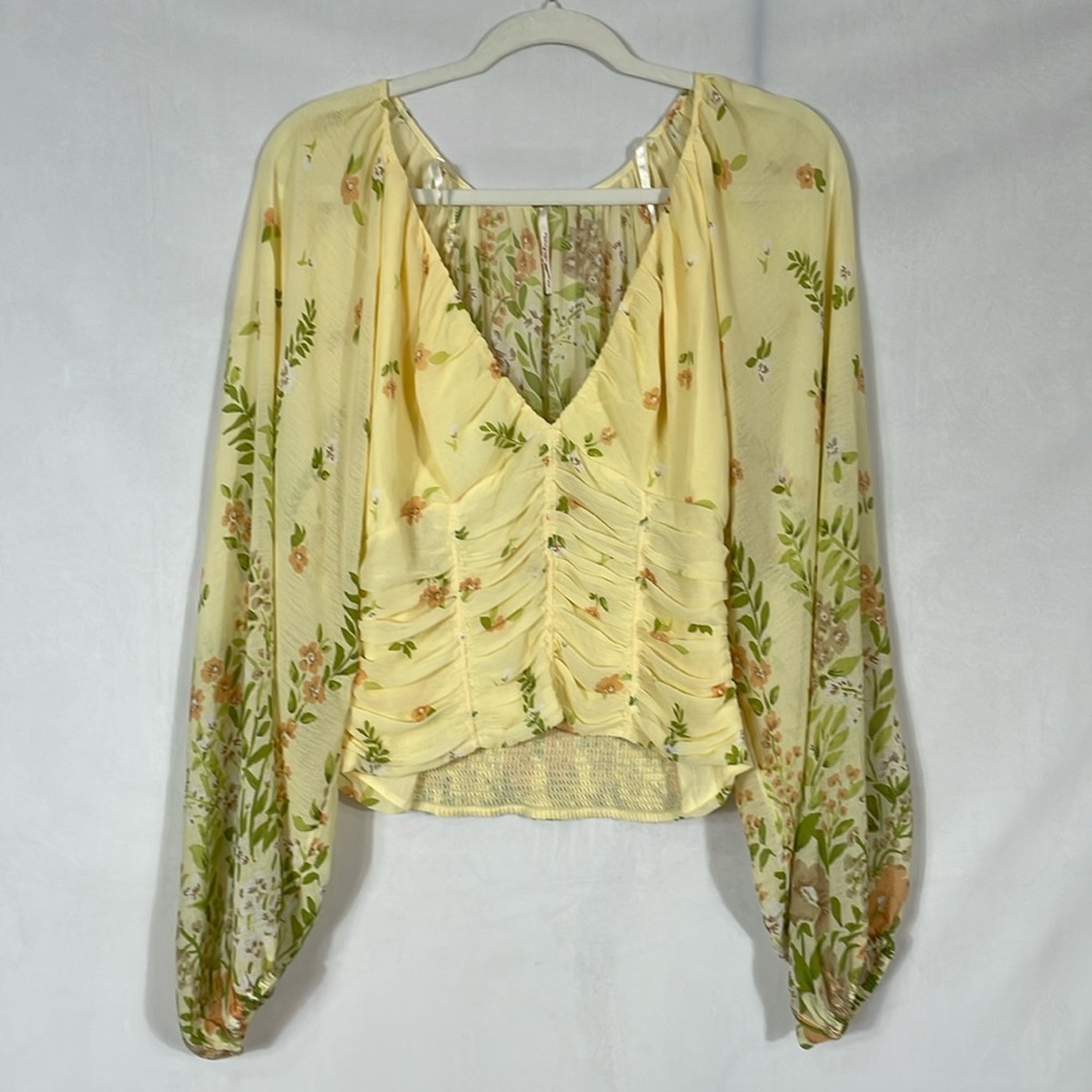 Free People Blouse Top Size M NWOT Long Sleeve Deep V